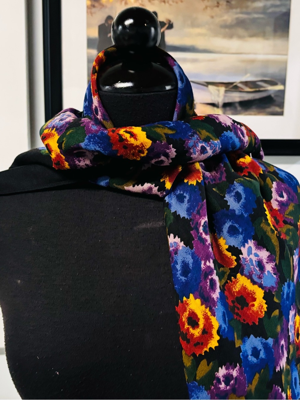 ❤️Vintage 100% Wool Ginnie Johansen Floral Spray Scarf - Picture 2 of 8